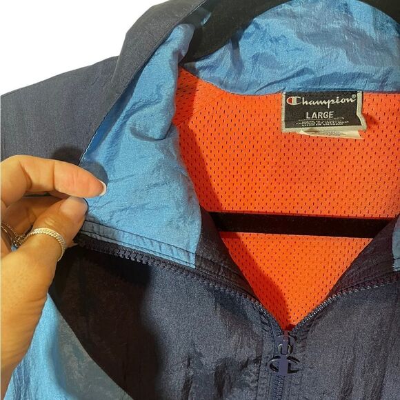 CHAMPIONS Mens Large Vintage Y2K Color Block  Windbreaker Sporty Athletic - Picture 5 of 16